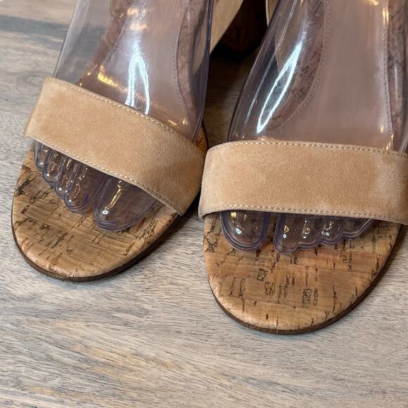 Gianvito Rossi Suede Cork Sandals Elastic Ankle Strap Beige 38.5 US 8.5 Italy - Picture 5 of 13